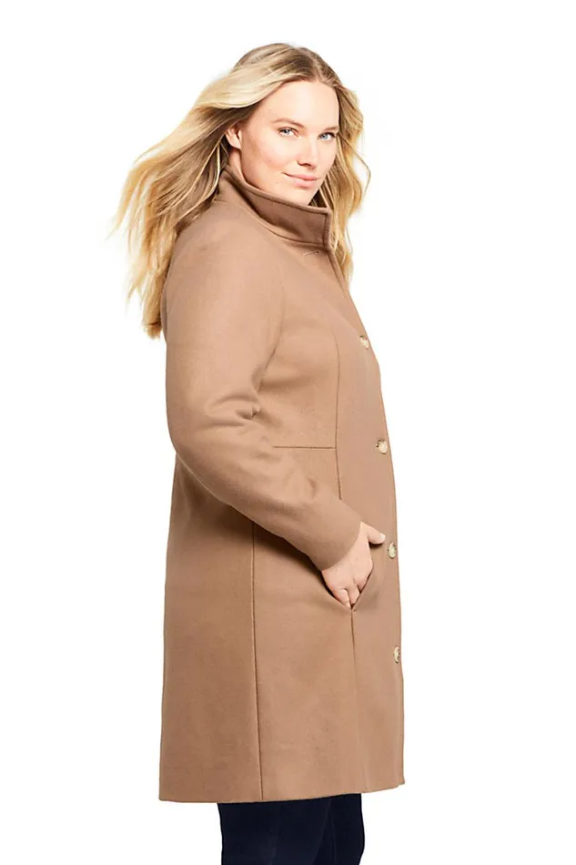 Lands039 End Coats and Jackets Women Plus Size Fit And Flare Long Wool Coat Camel