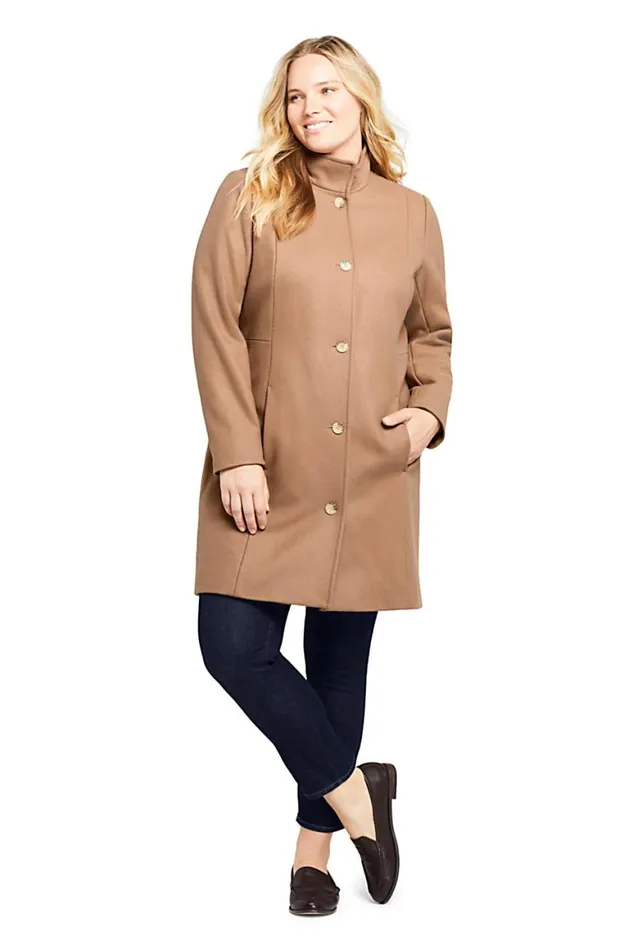 Lands039 End Coats and Jackets Women Plus Size Fit And Flare Long Wool Coat Camel