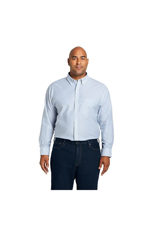 Lands039 End Dress Shirts Men Big And Tall Traditional Fit Pattern No Iron Supima Oxford Dress Shirt Bayshore Blue Stripe