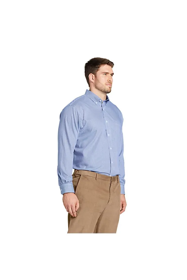 Lands039 End Dress Shirts Men Big And Tall Traditional Fit Pattern No Iron Supima Pinpoint Buttondown Collar Dress Shirt Rich Sapphire Check