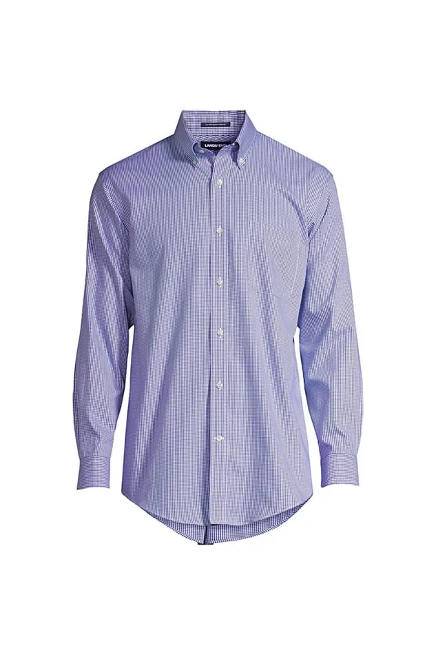 Lands039 End Dress Shirts Men Big And Tall Traditional Fit Pattern No Iron Supima Pinpoint Buttondown Collar Dress Shirt Rich Sapphire Check