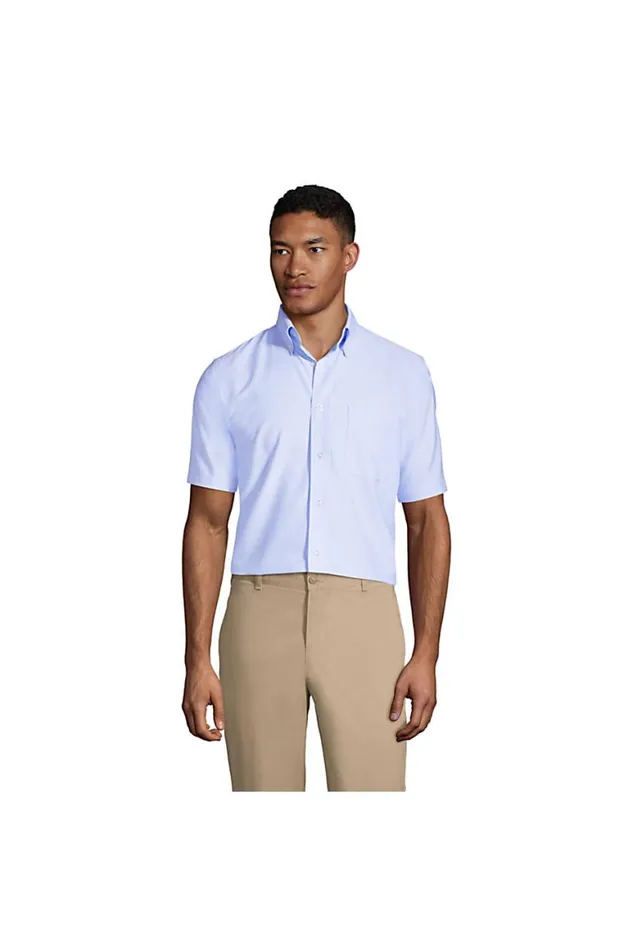 Lands039 End Dress Shirts Men Short Sleeve Oxford Dress Shirt Blue