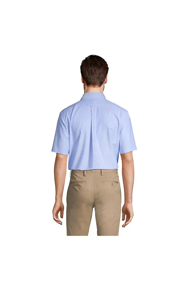 Lands039 End Dress Shirts Men Traditional Fit Short Sleeve Solid No Iron Supima Oxford Dress Shirt Blue