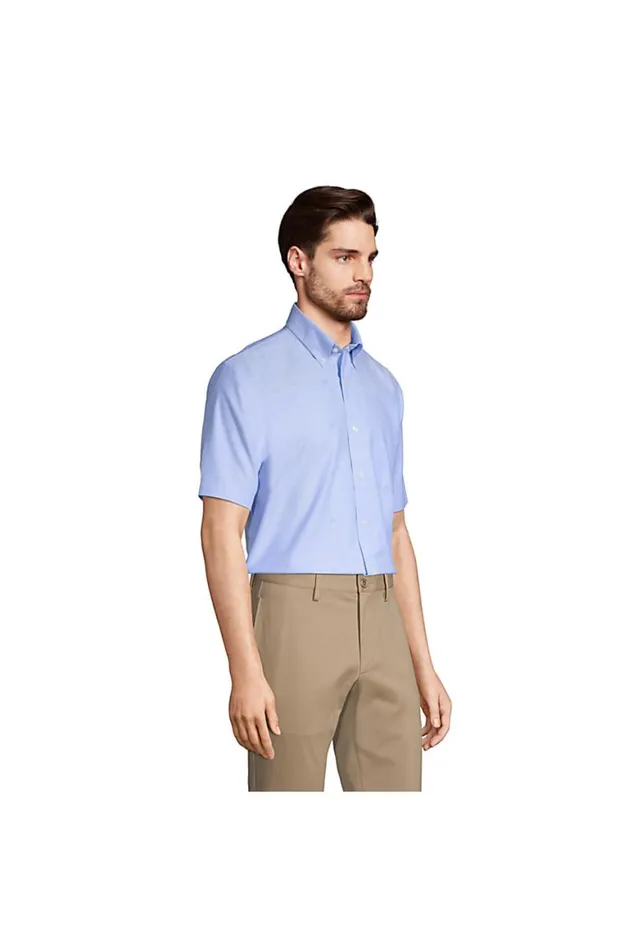Lands039 End Dress Shirts Men Traditional Fit Short Sleeve Solid No Iron Supima Oxford Dress Shirt Blue