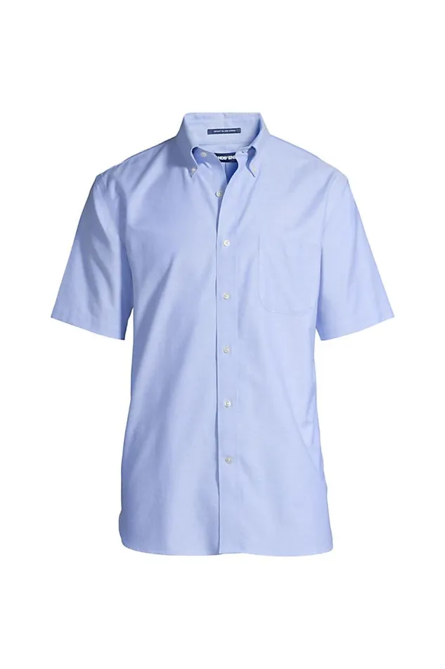 Lands039 End Dress Shirts Men Traditional Fit Short Sleeve Solid No Iron Supima Oxford Dress Shirt Blue