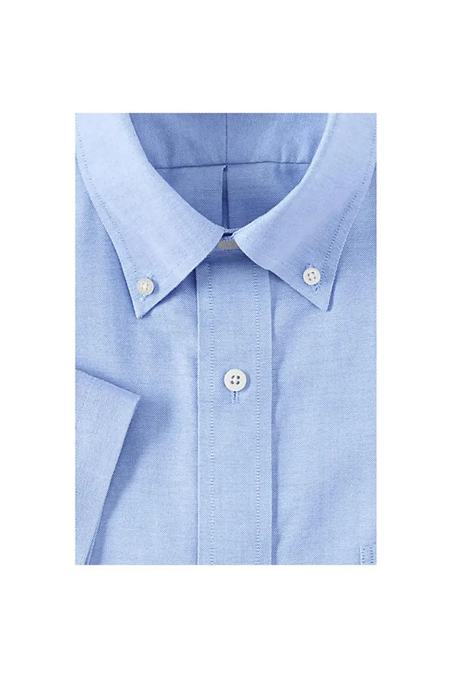 Lands039 End Dress Shirts Men Traditional Fit Short Sleeve Solid No Iron Supima Oxford Dress Shirt Blue
