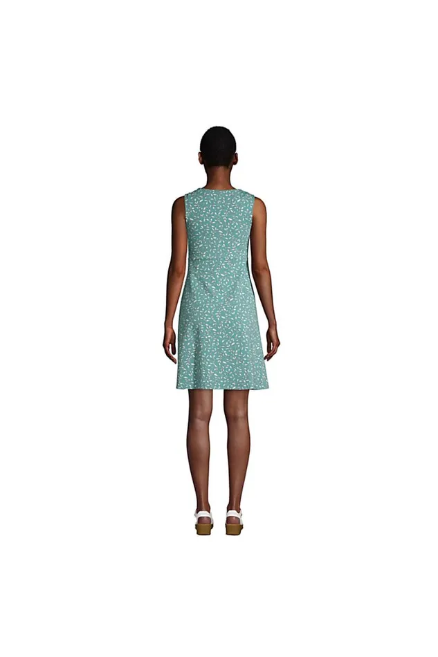 Lands039 End Dresses Women Blend Grecian Fit N Flare Dress Teal Shadow Floral Leaf