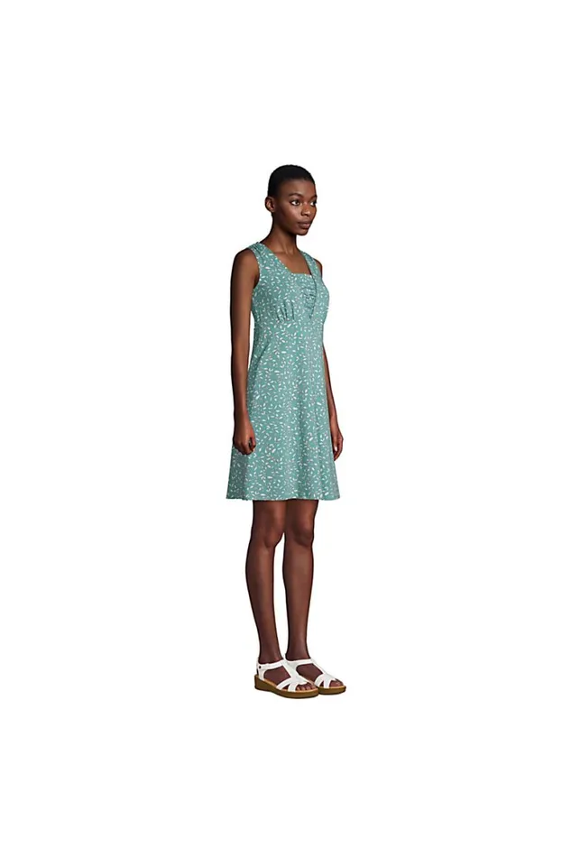 Lands039 End Dresses Women Blend Grecian Fit N Flare Dress Teal Shadow Floral Leaf