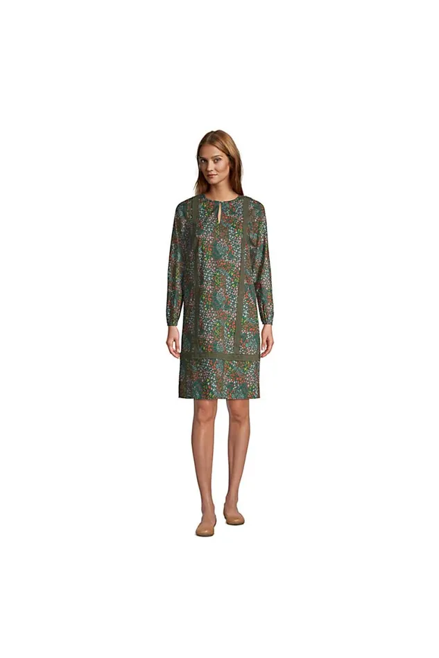 Lands039 End Dresses Women Cotton Poplin Split Neck Dress Forest Moss Mini Floral Lands039 End Dresses Women Cotton Poplin Split Neck Dress Forest Moss Mini Floral