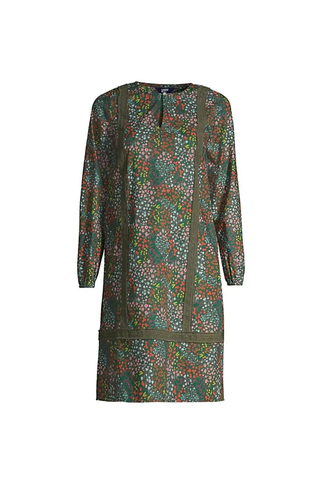Lands039 End Dresses Women Cotton Poplin Split Neck Dress Forest Moss Mini Floral Lands039 End Dresses Women Cotton Poplin Split Neck Dress Forest Moss Mini Floral
