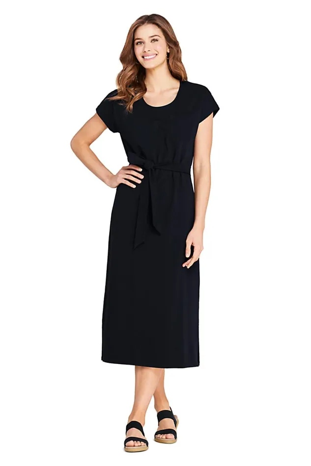 Lands039 End Dresses Women Petite Cap Sleeve Midi Tshirt Dress Black