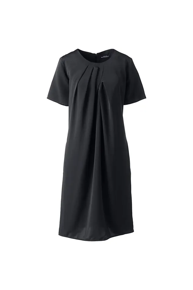 Lands039 End Dresses Women Pleat Neck Dress Black