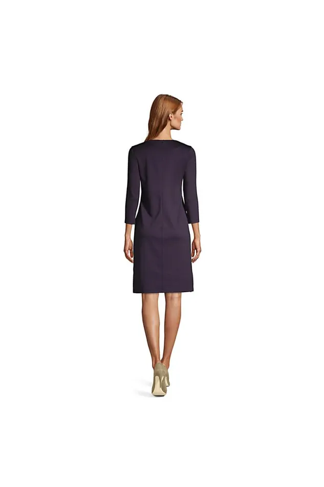 Lands039 End Dresses Women Ponte 34 Sleeve Split Neck Shift Dress True Navy Lands039 End Dresses Women Ponte 34 Sleeve Split Neck Shift Dress True Navy