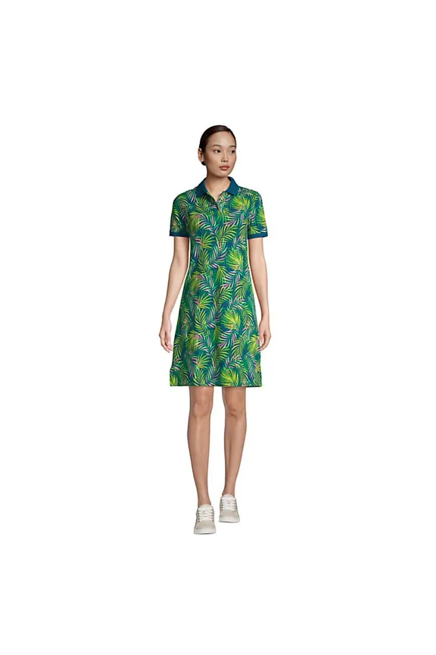 Lands039 End Dresses Women Short Sleeve Mesh Cotton Dress Baltic Teal Multi Palm Lands039 End Dresses Women Short Sleeve Mesh Cotton Dress Baltic Teal Multi Palm