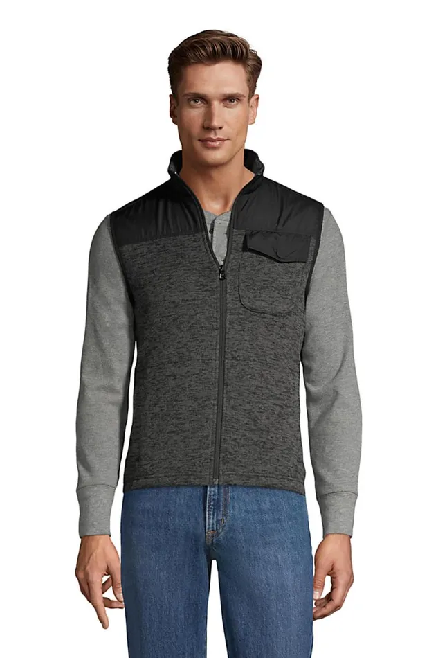 Lands039 End Fleece Men Hybrid Sweater Fleece Vest Dark Charcoal Heather