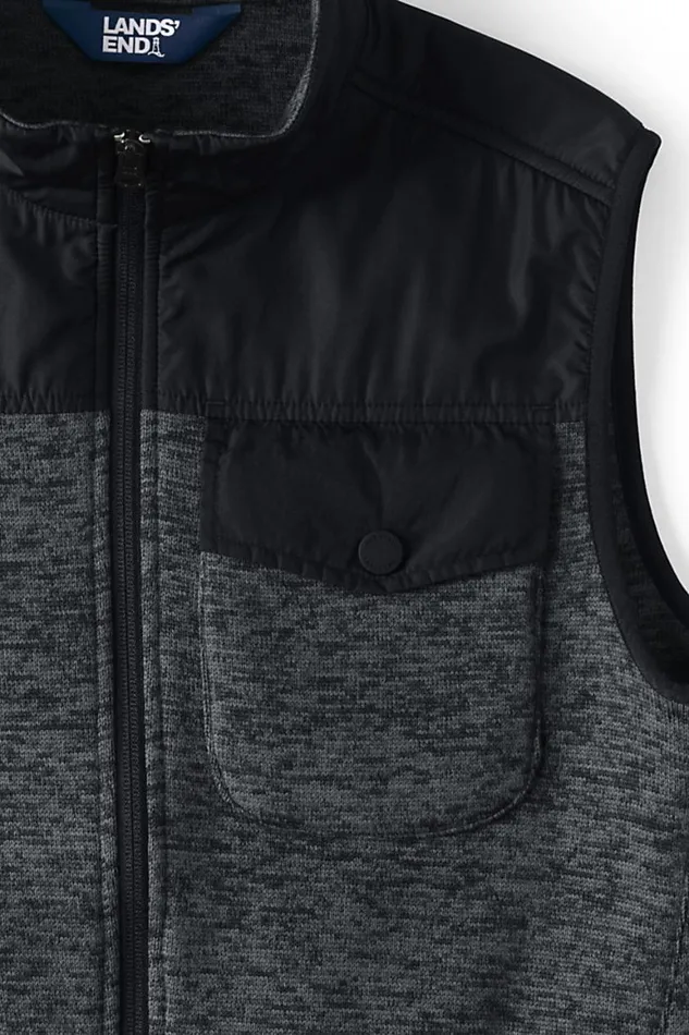 Lands039 End Fleece Men Hybrid Sweater Fleece Vest Dark Charcoal Heather Lands039 End Fleece Men Hybrid Sweater Fleece Vest Dark Charcoal Heather
