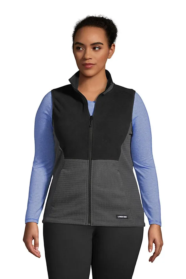 Lands039 End Fleece Women Plus Size Grid Fleece Vest Charcoal