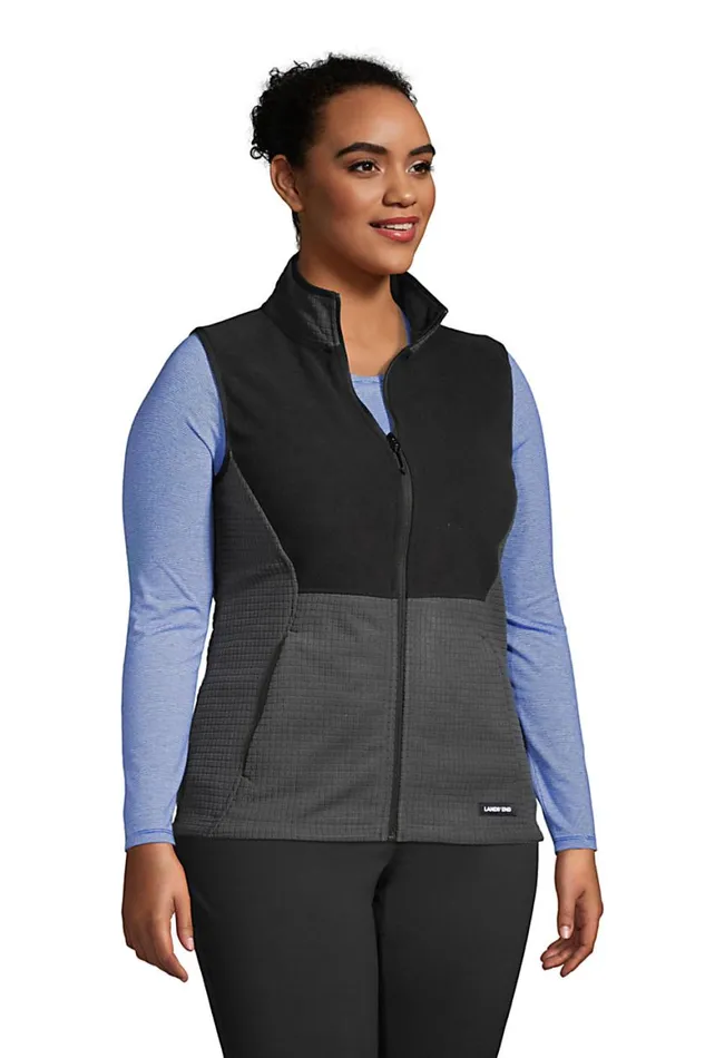 Lands039 End Fleece Women Plus Size Grid Fleece Vest Charcoal
