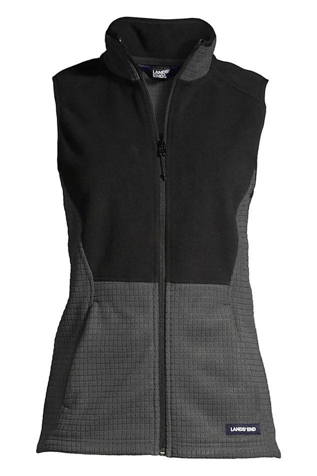 Lands039 End Fleece Women Plus Size Grid Fleece Vest Charcoal