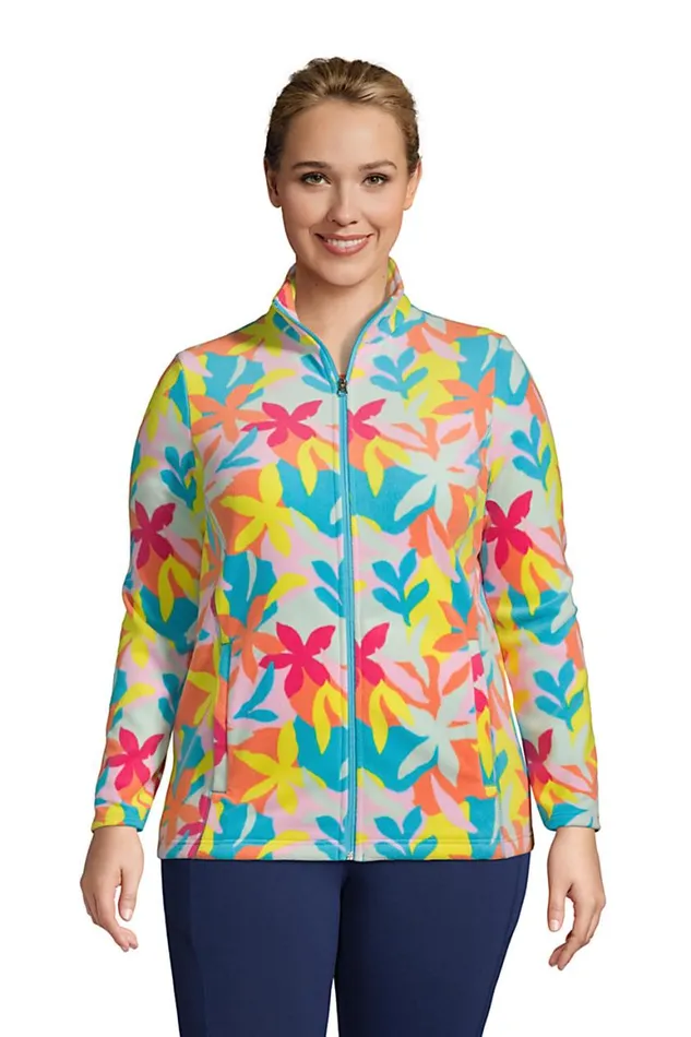 Lands039 End Fleece Women Plus Size Print Full Zip Fleece Jacket Turquoise Multi Graphic Floral Lands039 End Fleece Women Plus Size Print Full Zip Fleece Jacket Turquoise Multi Graphic Floral