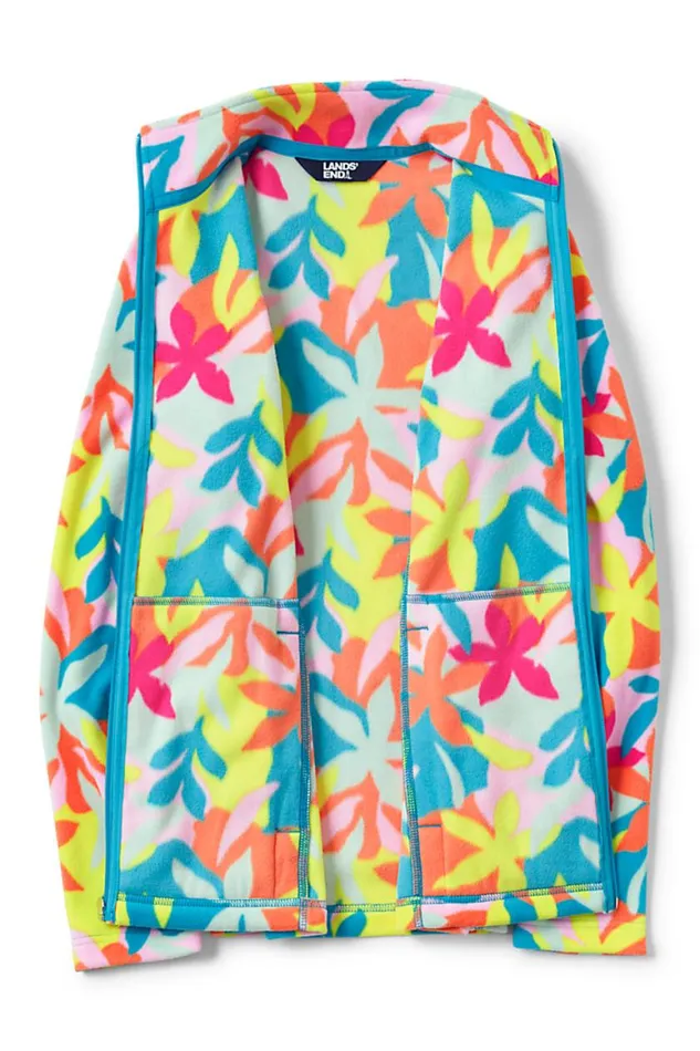 Lands039 End Fleece Women Plus Size Print Full Zip Fleece Jacket Turquoise Multi Graphic Floral