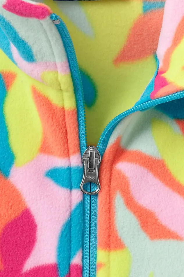 Lands039 End Fleece Women Plus Size Print Full Zip Fleece Jacket Turquoise Multi Graphic Floral