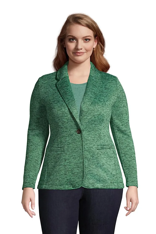Lands039 End Fleece Women Plus Size Sweater Fleece Blazer Deep Woodland Green Heather Lands039 End Fleece Women Plus Size Sweater Fleece Blazer Deep Woodland Green Heather