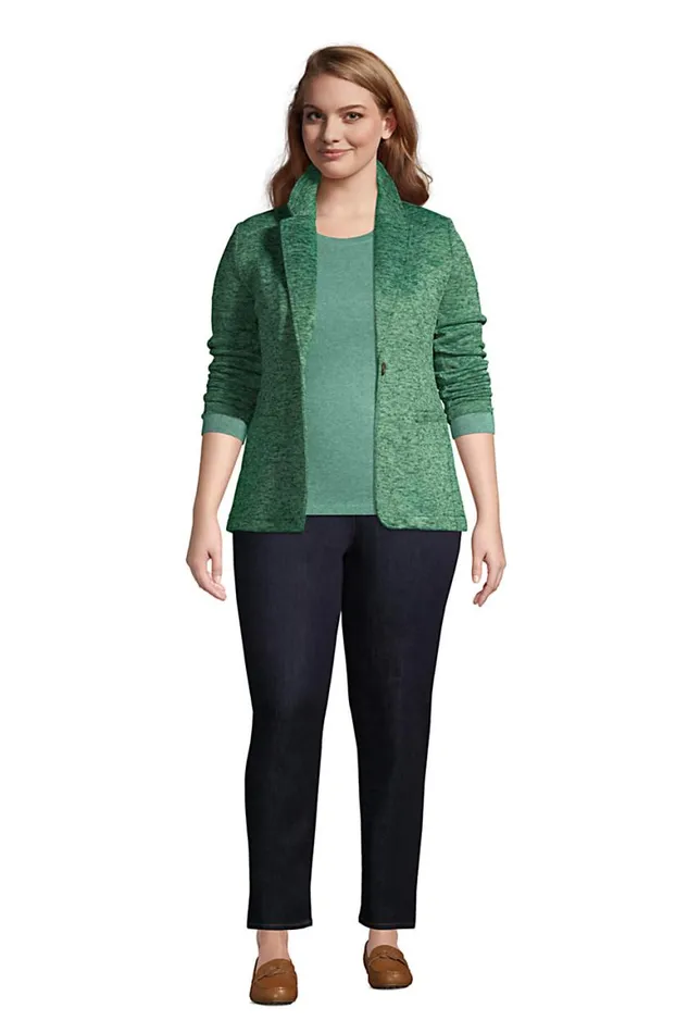 Lands039 End Fleece Women Plus Size Sweater Fleece Blazer Deep Woodland Green Heather Lands039 End Fleece Women Plus Size Sweater Fleece Blazer Deep Woodland Green Heather