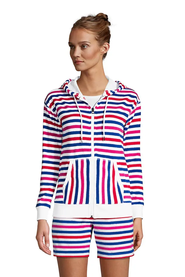 Lands039 End Fleece Women Seriously Terry Upf Long Sleeve Full Zip Hoodie Vibrant Magenta Stripe Lands039 End Fleece Women Seriously Terry Upf Long Sleeve Full Zip Hoodie Vibrant Magenta Stripe