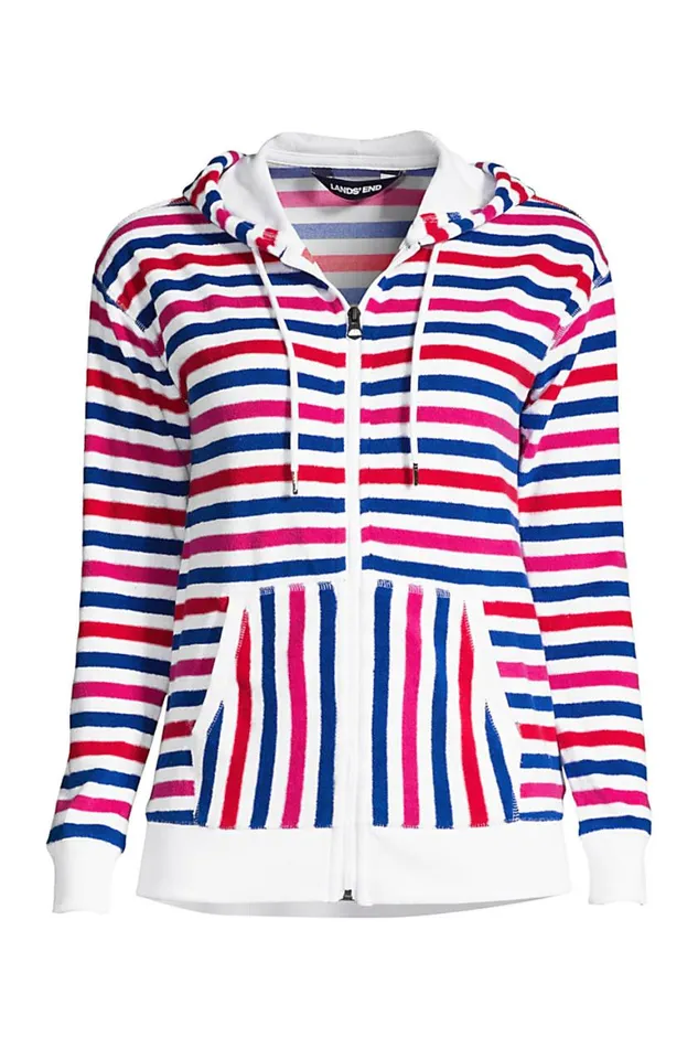 Lands039 End Fleece Women Seriously Terry Upf Long Sleeve Full Zip Hoodie Vibrant Magenta Stripe Lands039 End Fleece Women Seriously Terry Upf Long Sleeve Full Zip Hoodie Vibrant Magenta Stripe
