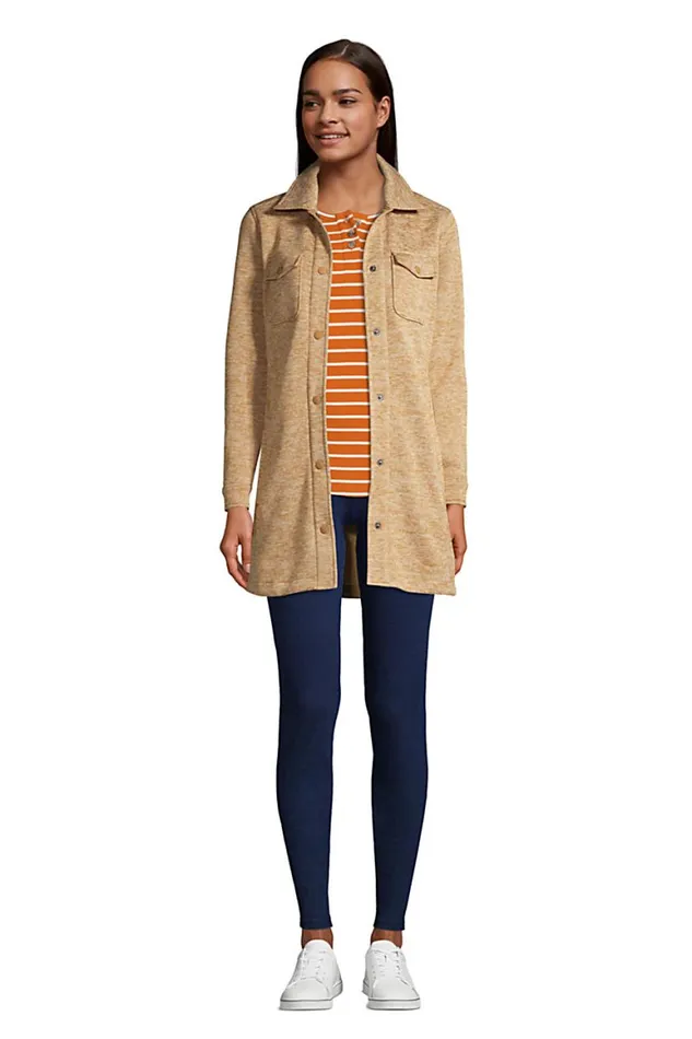 Lands039 End Fleece Women Sweater Fleece Long Shirt Jacket Shacket Rich Camel Heather Lands039 End Fleece Women Sweater Fleece Long Shirt Jacket Shacket Rich Camel Heather