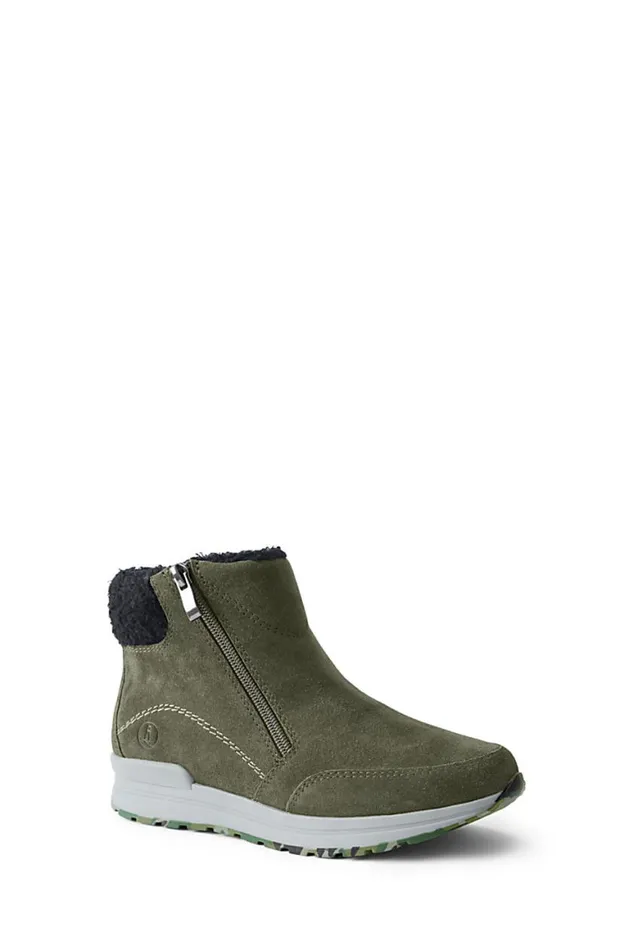 Lands039 End Fleece Women Transitional Insulated Snow Boots Dark Forest Green Suede