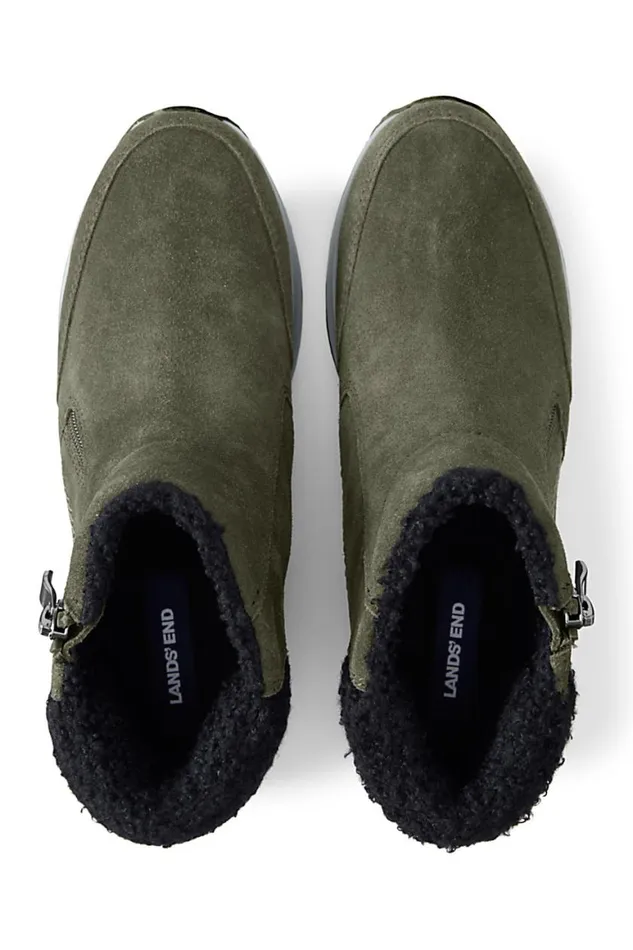Lands039 End Fleece Women Transitional Insulated Snow Boots Dark Forest Green Suede