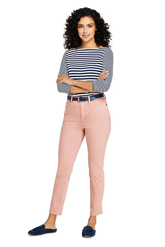 Lands039 End Jeans Women High Rise Slim Straight Leg Ankle Jeans 8211 Color Washed Cameo