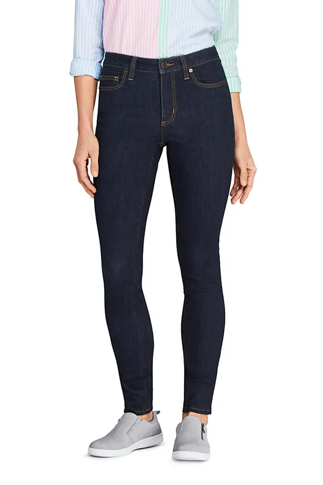 Lands039 End Jeans Women Mid Rise Skinny Jeans 8211 Blue Deepest Indigo