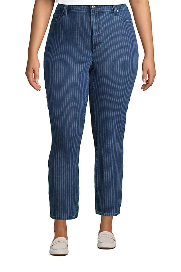 Lands039 End Jeans Women Plus Size High Rise Straight Leg Ankle Blue Jeans Washed Indigo Stripe Lands039 End Jeans Women Plus Size High Rise Straight Leg Ankle Blue Jeans Washed Indigo Stripe