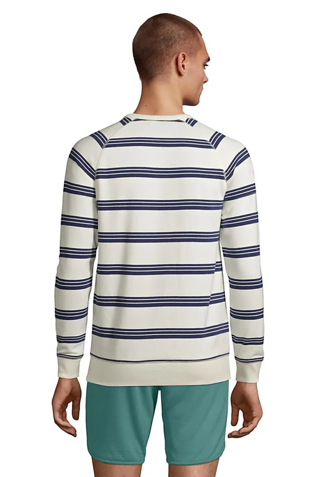 Lands039 End Knit Tops and Tees Men French Terry Crewneck Sweatshirt Pattern Ivory Founders Stripe