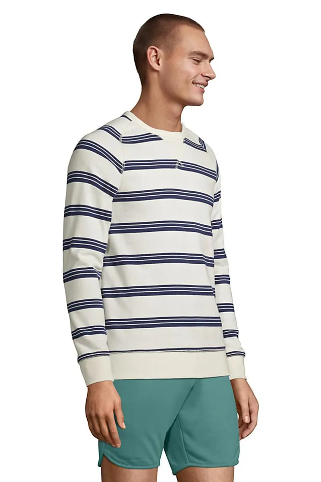 Lands039 End Knit Tops and Tees Men French Terry Crewneck Sweatshirt Pattern Ivory Founders Stripe