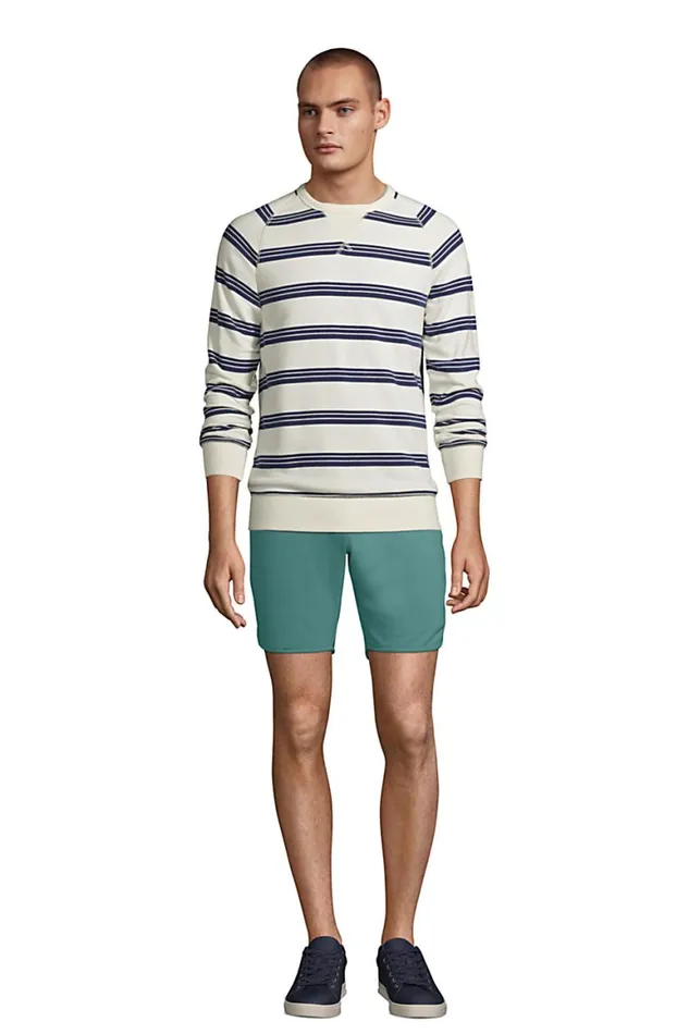 Lands039 End Knit Tops and Tees Men French Terry Crewneck Sweatshirt Pattern Ivory Founders Stripe