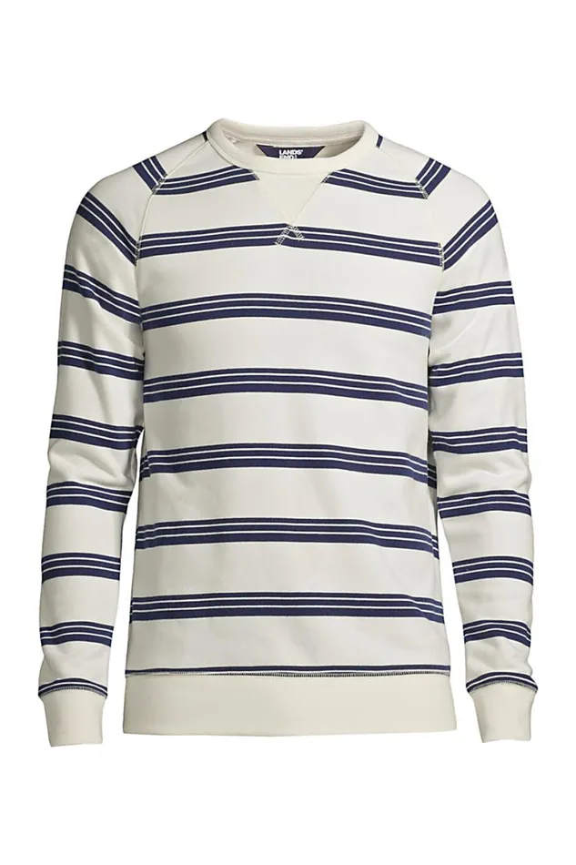 Lands039 End Knit Tops and Tees Men French Terry Crewneck Sweatshirt Pattern Ivory Founders Stripe