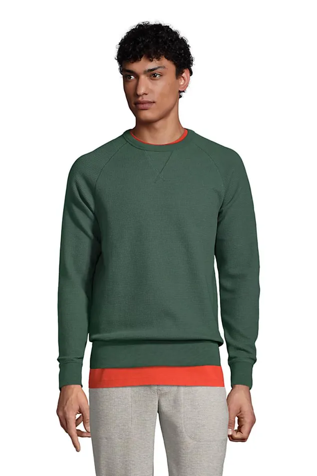Lands039 End Knit Tops and Tees Men Long Sleeve Waffle Crew Sweatshirt Deep Woodland Green Lands039 End Knit Tops and Tees Men Long Sleeve Waffle Crew Sweatshirt Deep Woodland Green