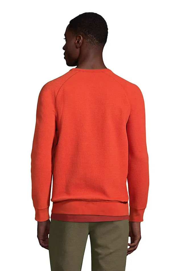 Lands039 End Knit Tops and Tees Men Long Sleeve Waffle Crew Sweatshirt Deep Woodland Green