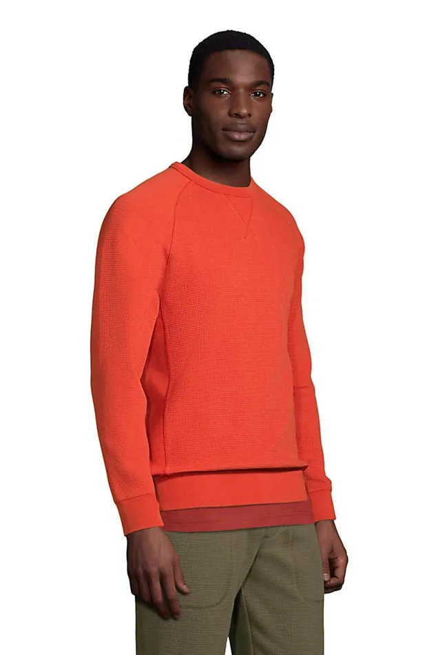 Lands039 End Knit Tops and Tees Men Long Sleeve Waffle Crew Sweatshirt Deep Woodland Green