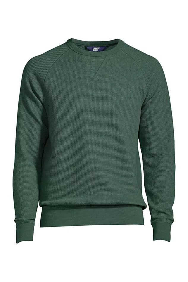 Lands039 End Knit Tops and Tees Men Long Sleeve Waffle Crew Sweatshirt Deep Woodland Green