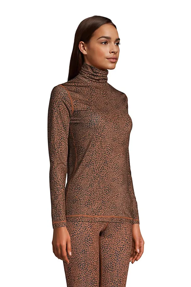 Lands039 End Long Underwear Women Petite Thermaskin Heat Thermal Long Underwear Base Layer Turtleneck Top Burnt Caramel Leopard Print Lands039 End Long Underwear Women Petite Thermaskin Heat Thermal Long Underwear Base Layer Turtleneck Top Burnt Caramel Leopard Print