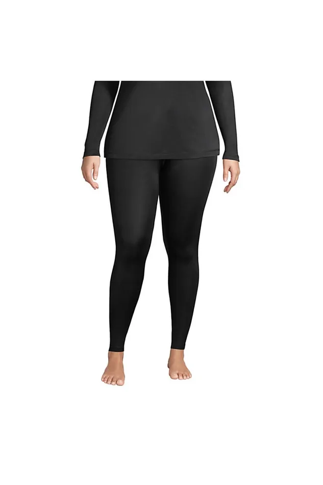 Lands039 End Long Underwear Women Plus Size Silk Interlock Thermal Pants Long Underwear Base Layer Leggings Black