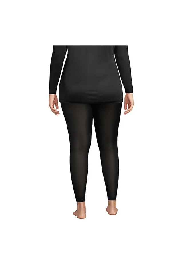 Lands039 End Long Underwear Women Plus Size Silk Interlock Thermal Pants Long Underwear Base Layer Leggings Black