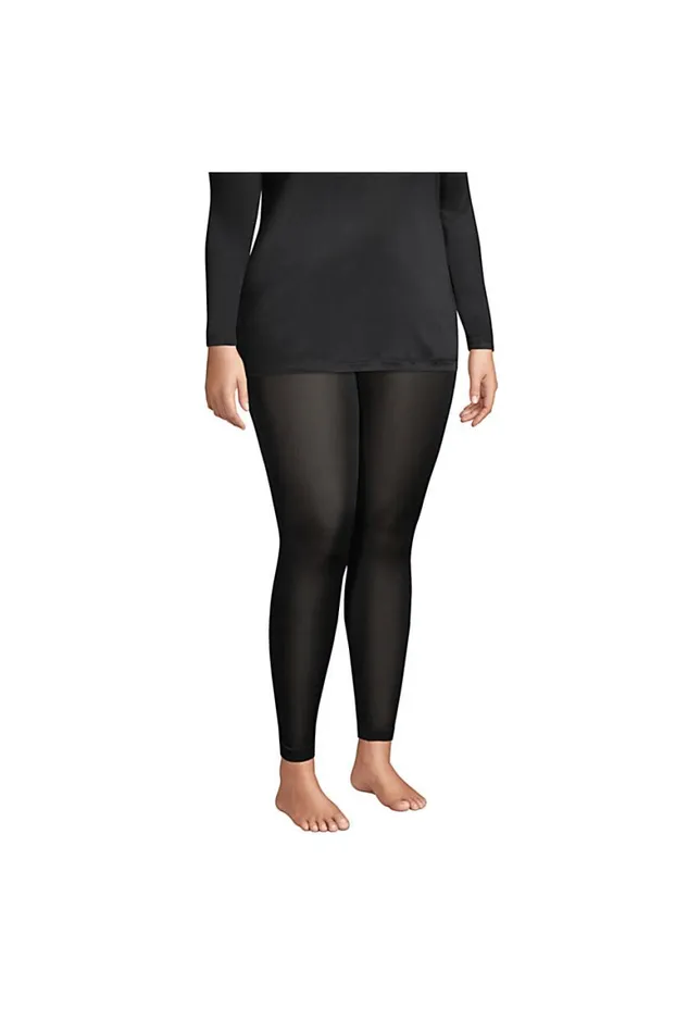 Lands039 End Long Underwear Women Plus Size Silk Interlock Thermal Pants Long Underwear Base Layer Leggings Black
