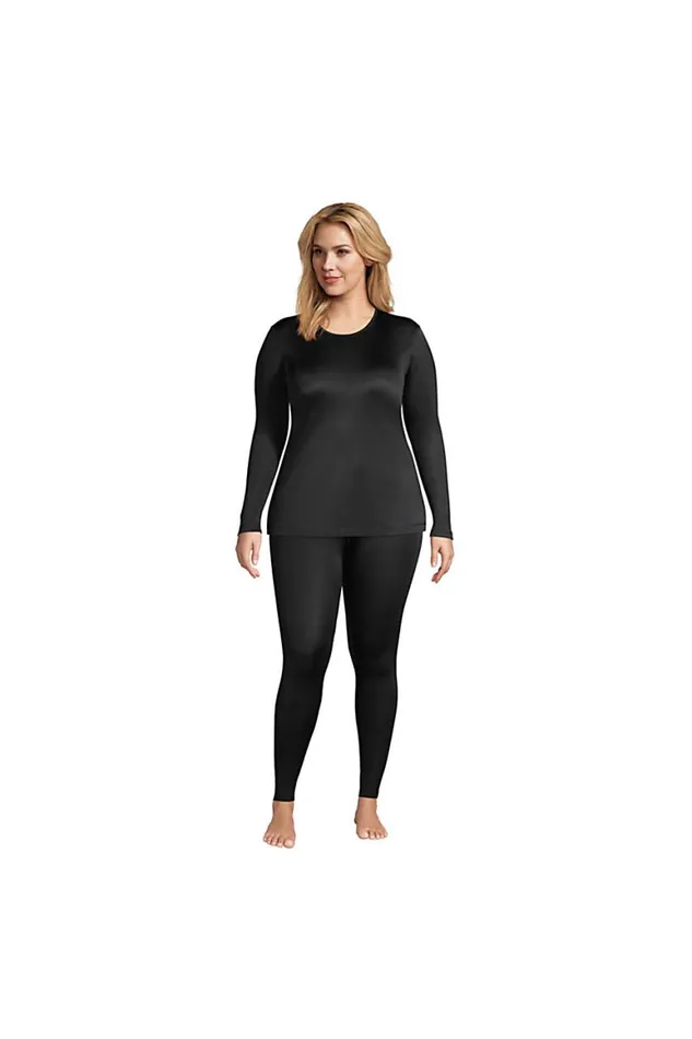 Lands039 End Long Underwear Women Plus Size Silk Interlock Thermal Pants Long Underwear Base Layer Leggings Black