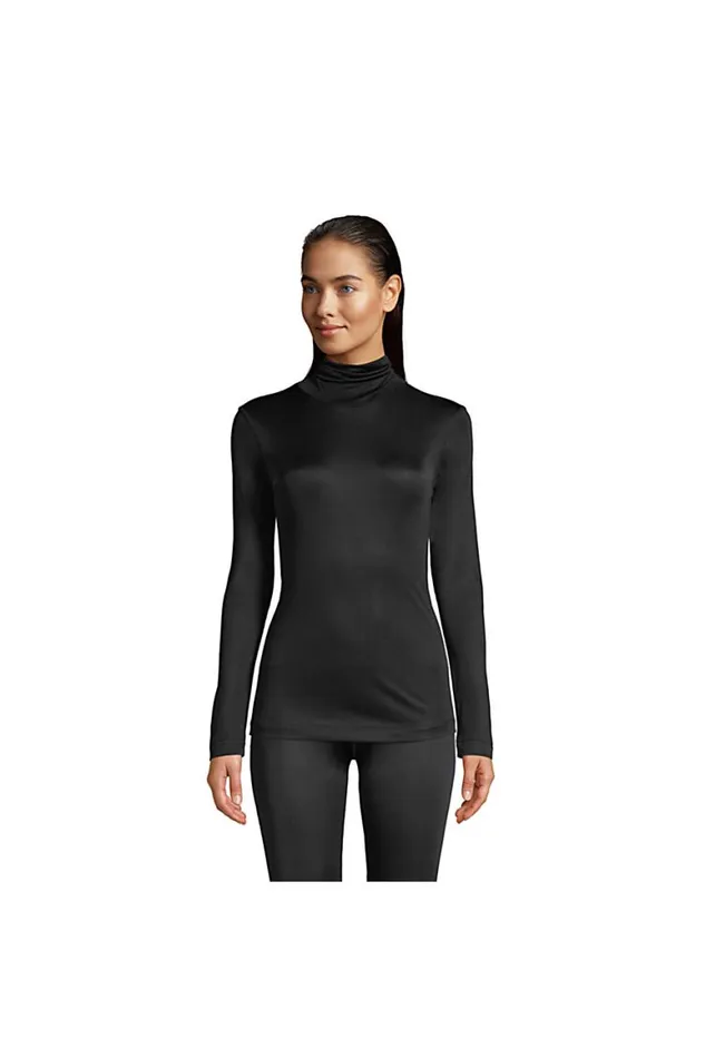 Lands039 End Long Underwear Women Silk Interlock Thermal Long Underwear Base Layer Turtleneck Top Black
